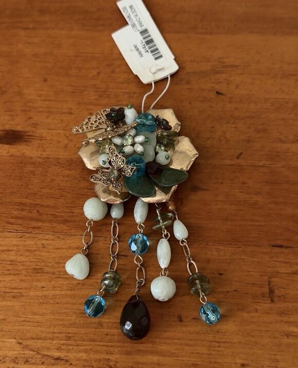 Laila Rowe Jewelry - Laila Rowe Floral Butterfly Brooch Gold Tone Beaded Dangle Statement NWT